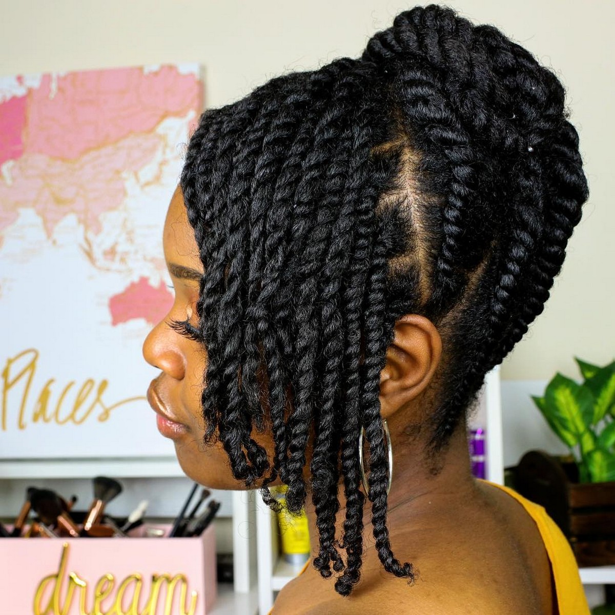 Upswept Updo With Twisted Layered Bangs