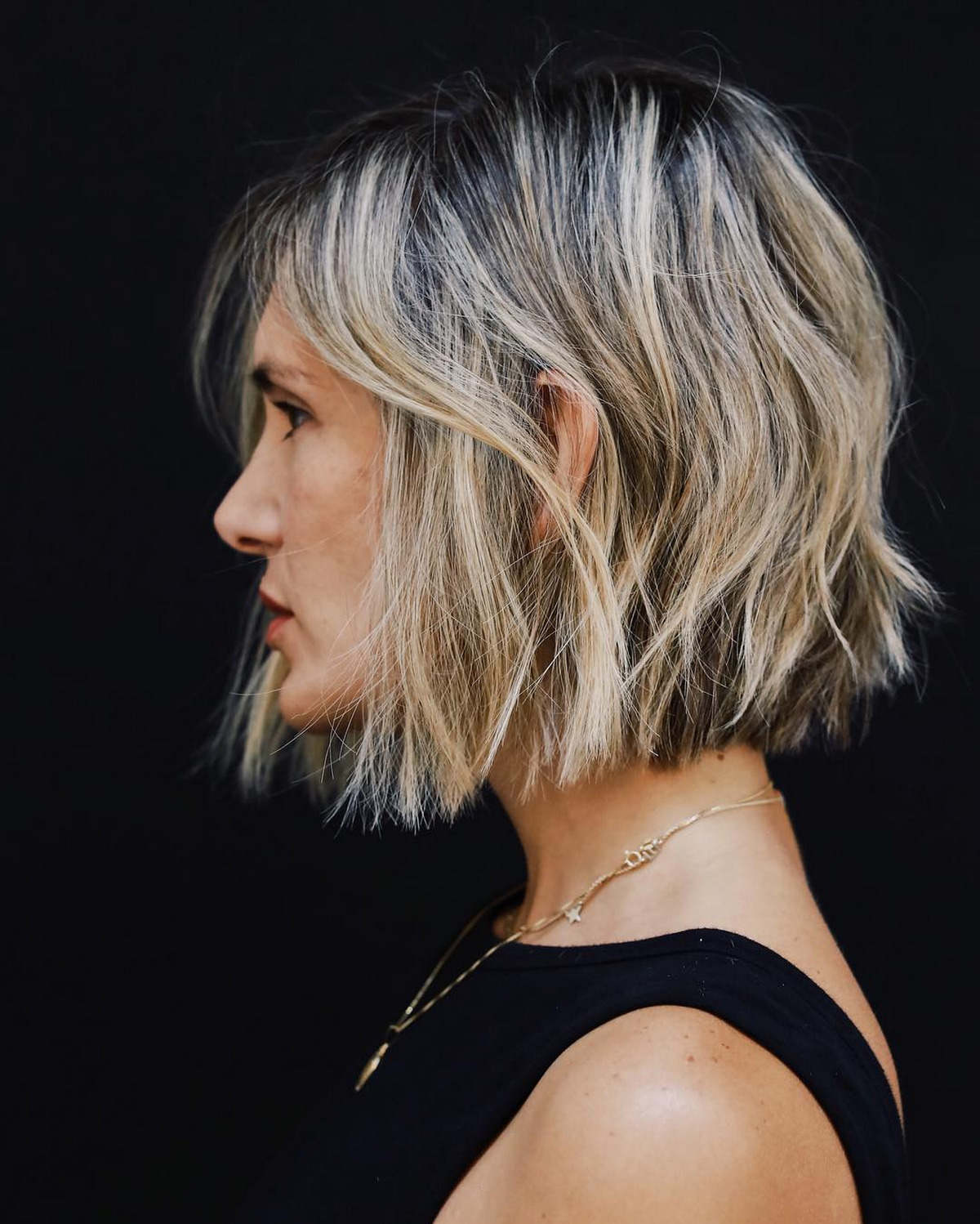 High Contrast Textured Messy Bob