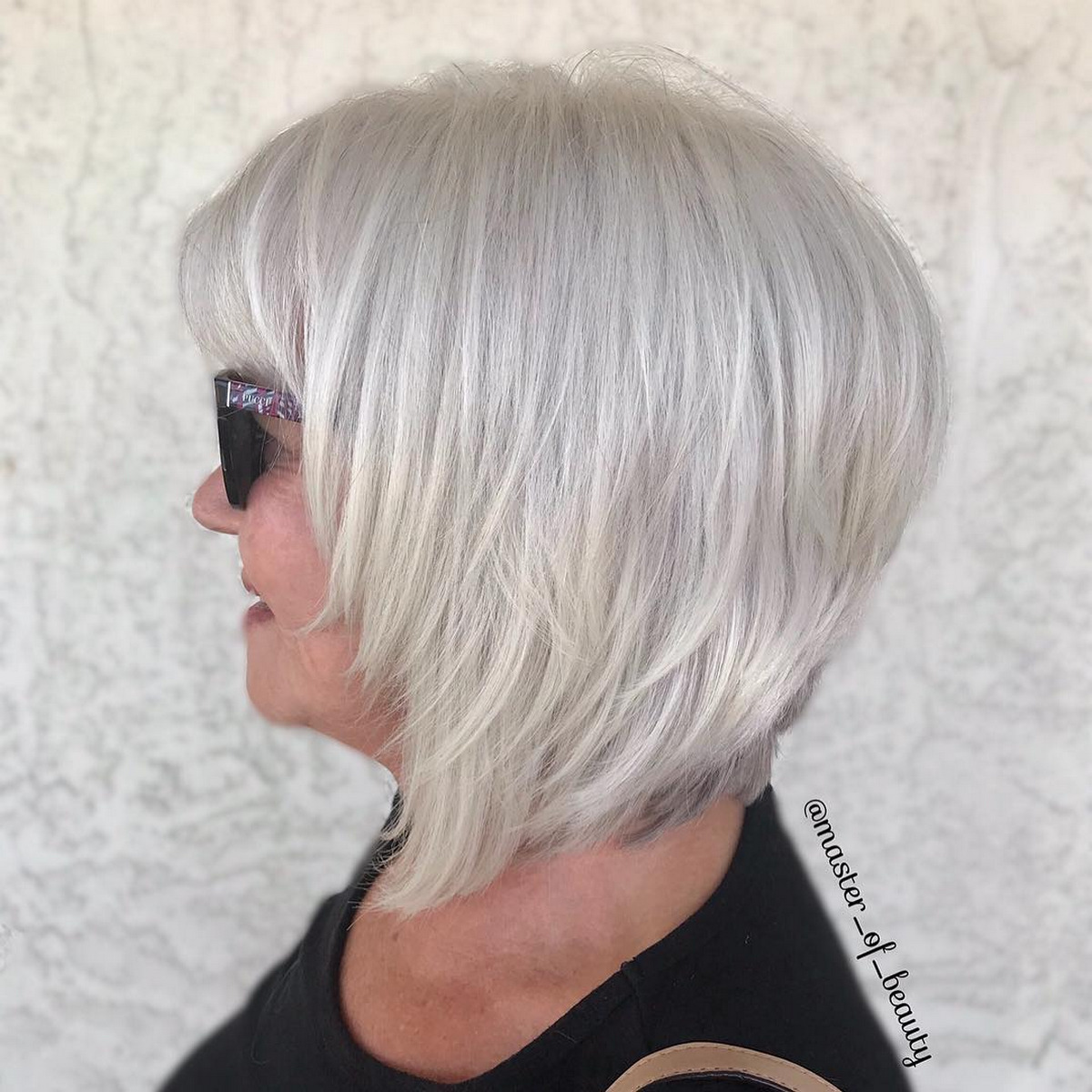 White Gray Layered Bob With Bangs