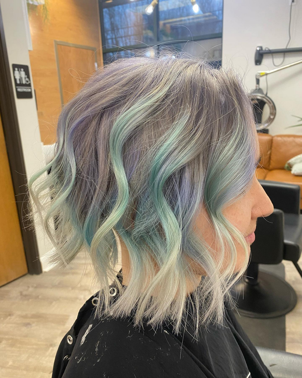 Wavy Pink, Green Undercut Bob