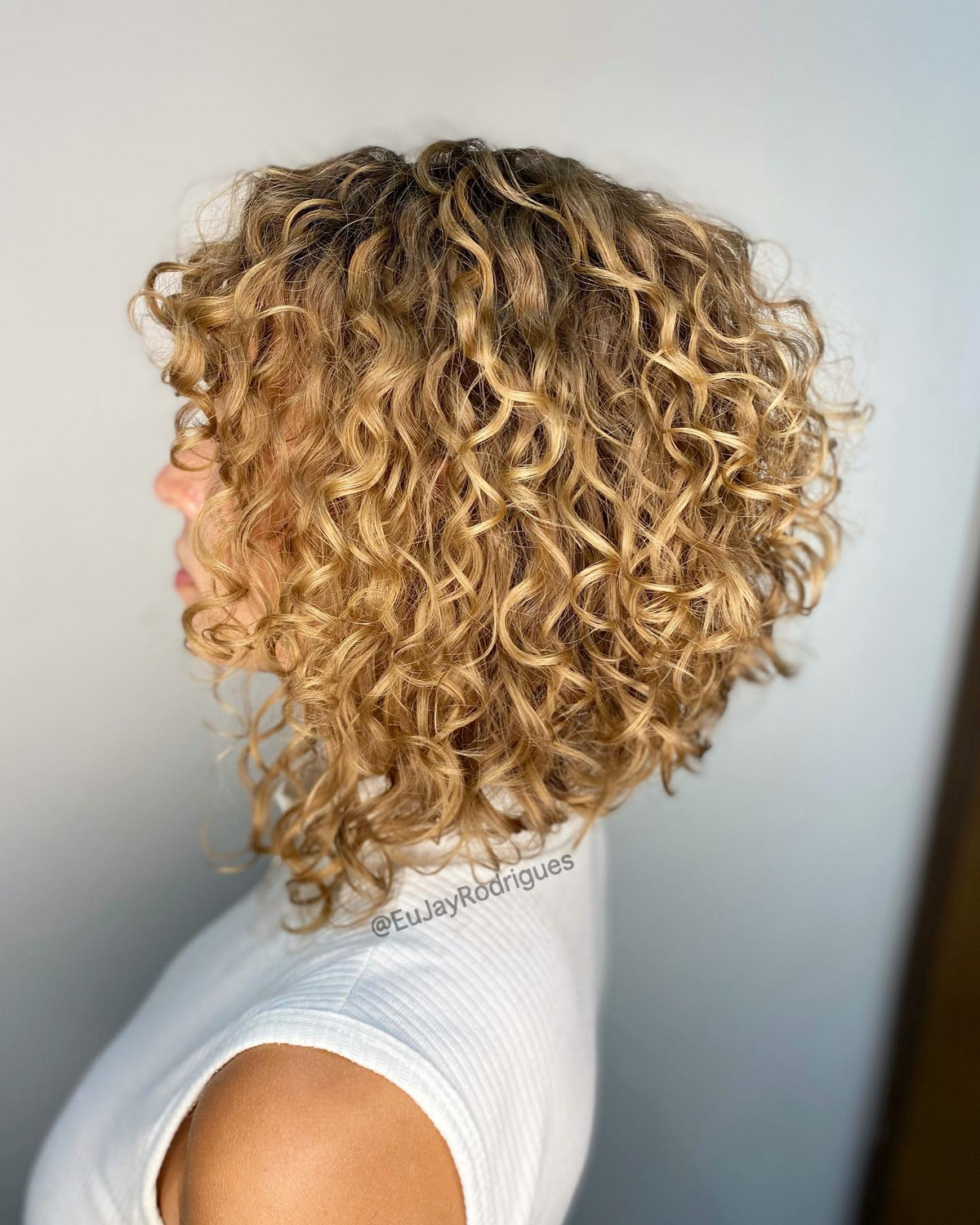 Blonde Curly Bob With Curled Bangs
