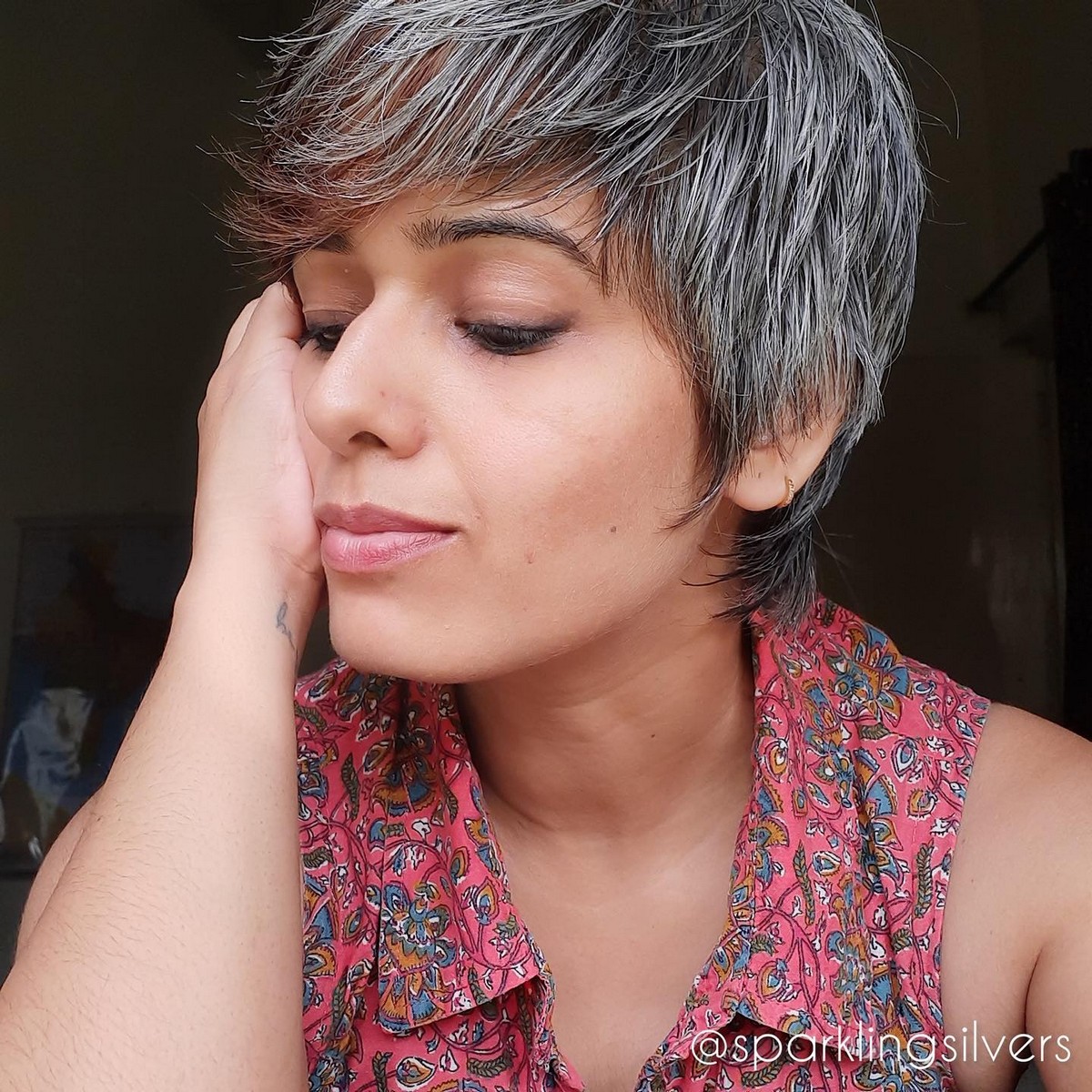 Brown And Gray Layered Pixie