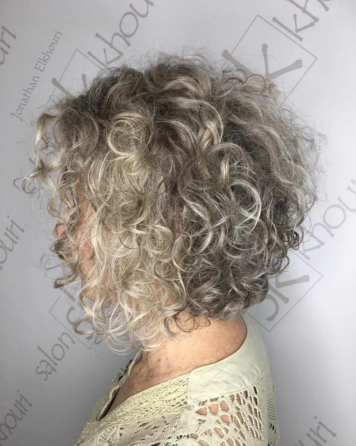 Soft, Curly Blonde, And Gray Bob