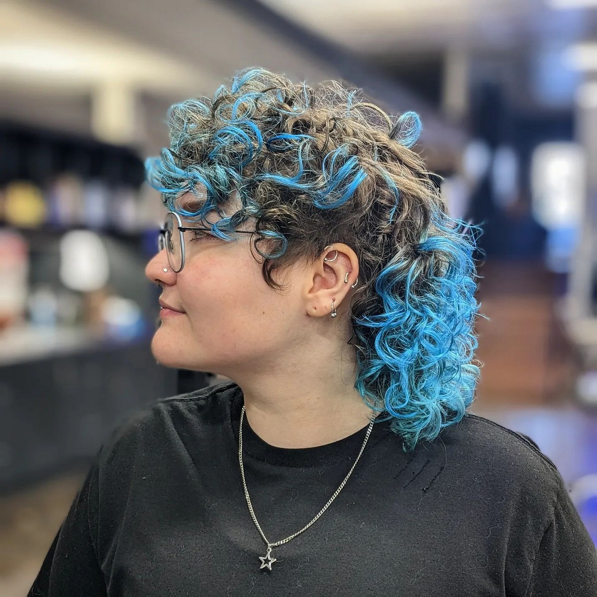 Curly Mullet With Highlights
