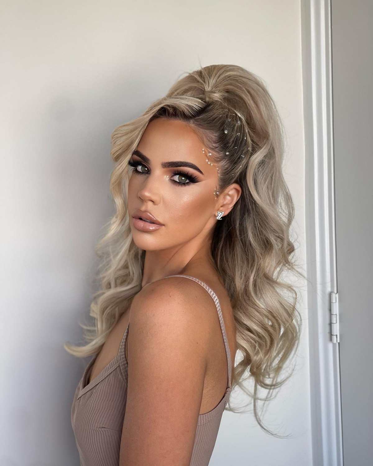 High Ponytail with Extra Long Bangs