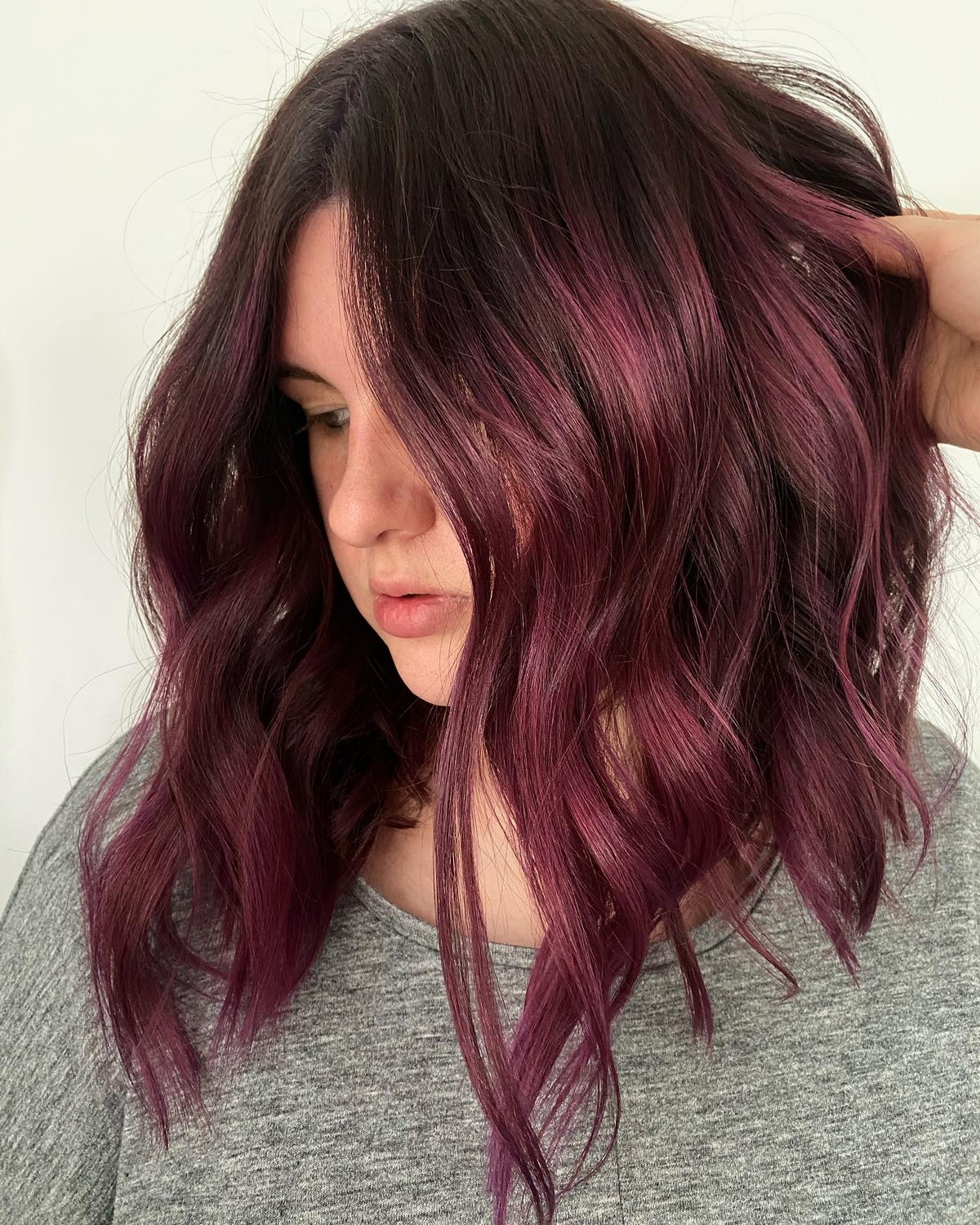 Shoulder-Length Warm Plum Hair