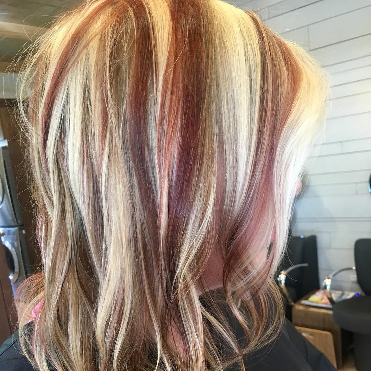 Two-Tone Blonde Hair With Red Highlight