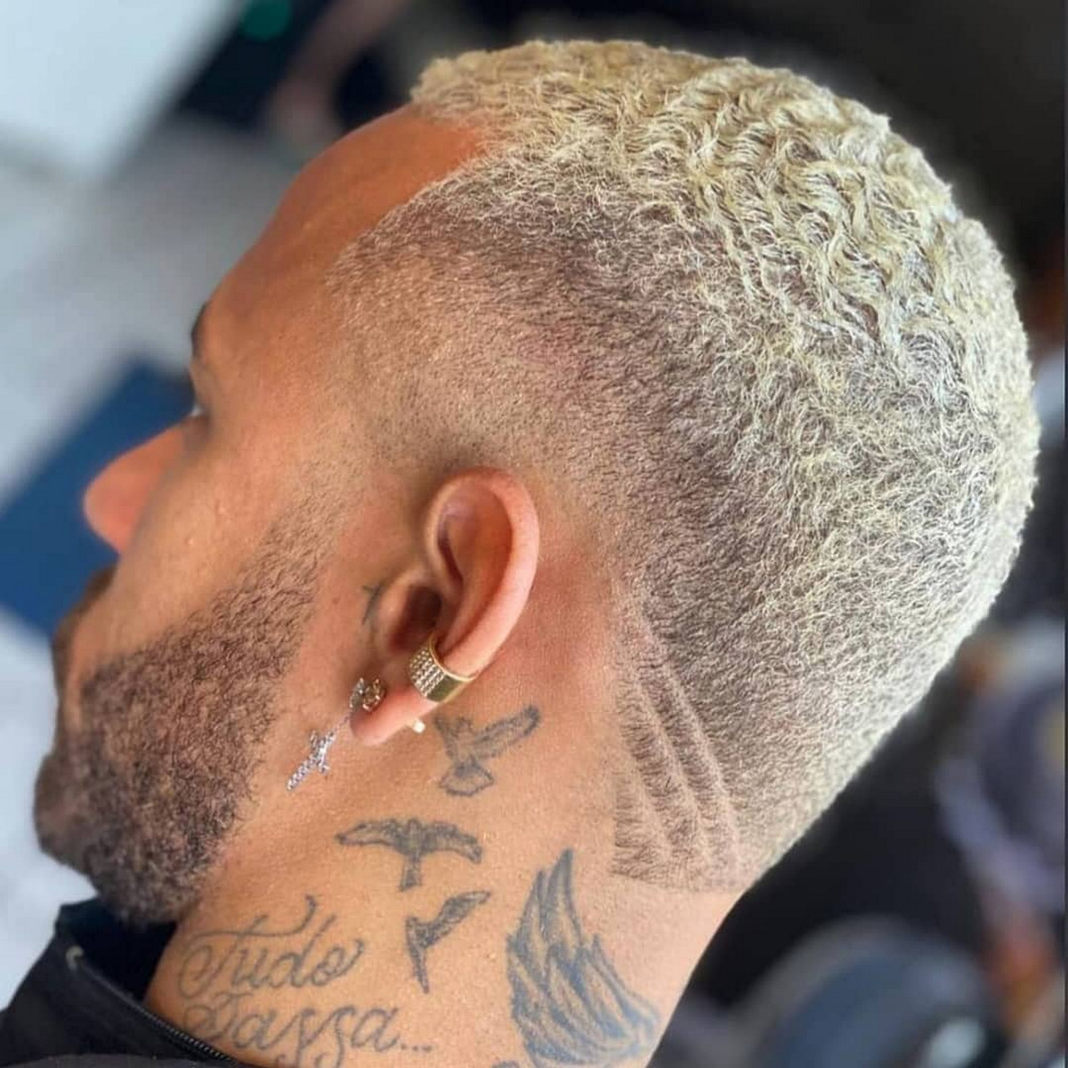 Platinum Short Hair With A Textured Line In The Back Hair