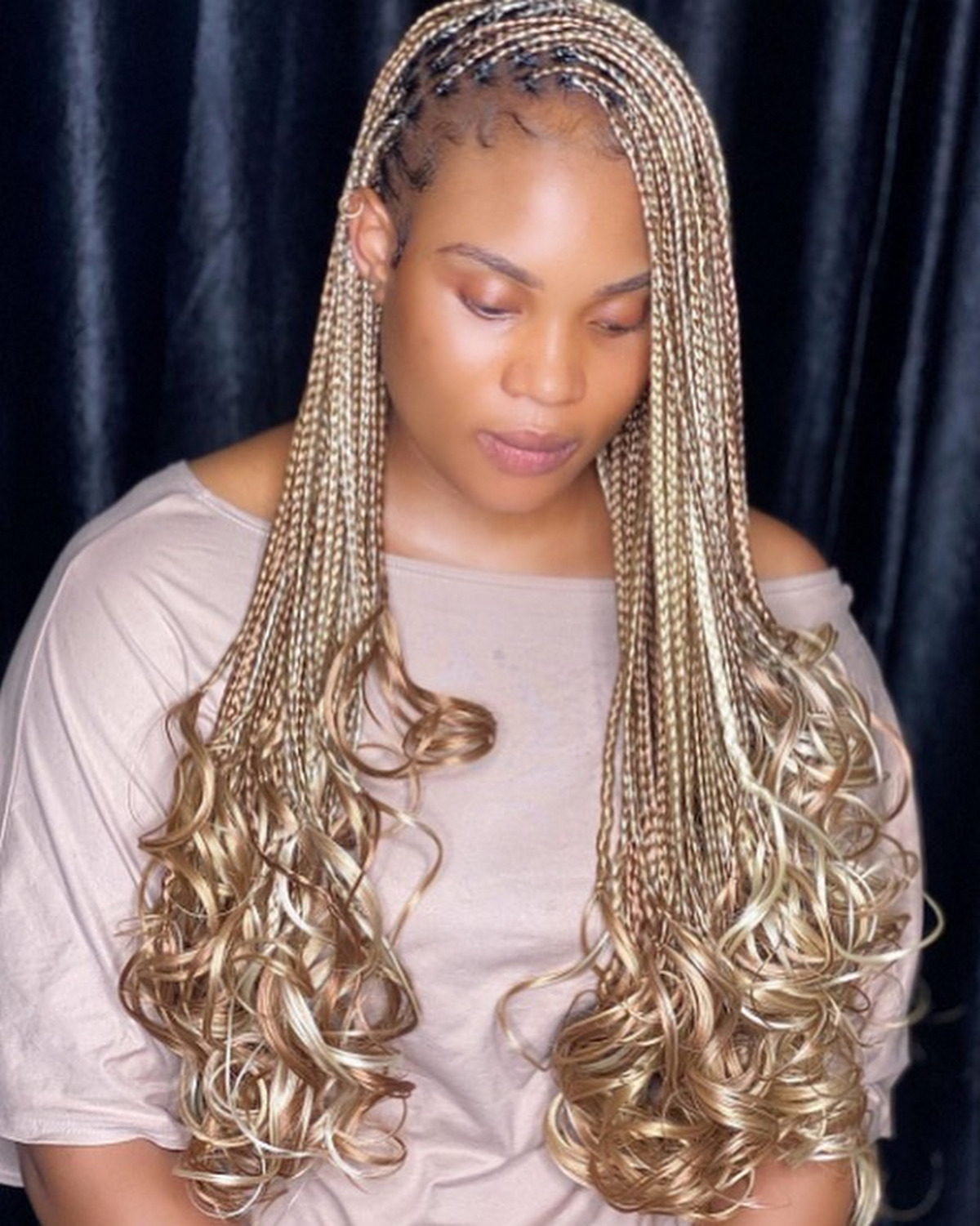 Blonde French Curl Braids With Half Shaved