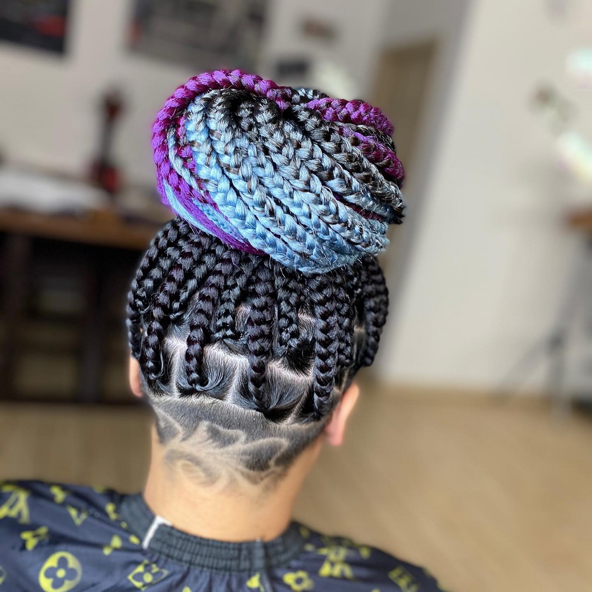 Medium Box Braids With Design Shaved