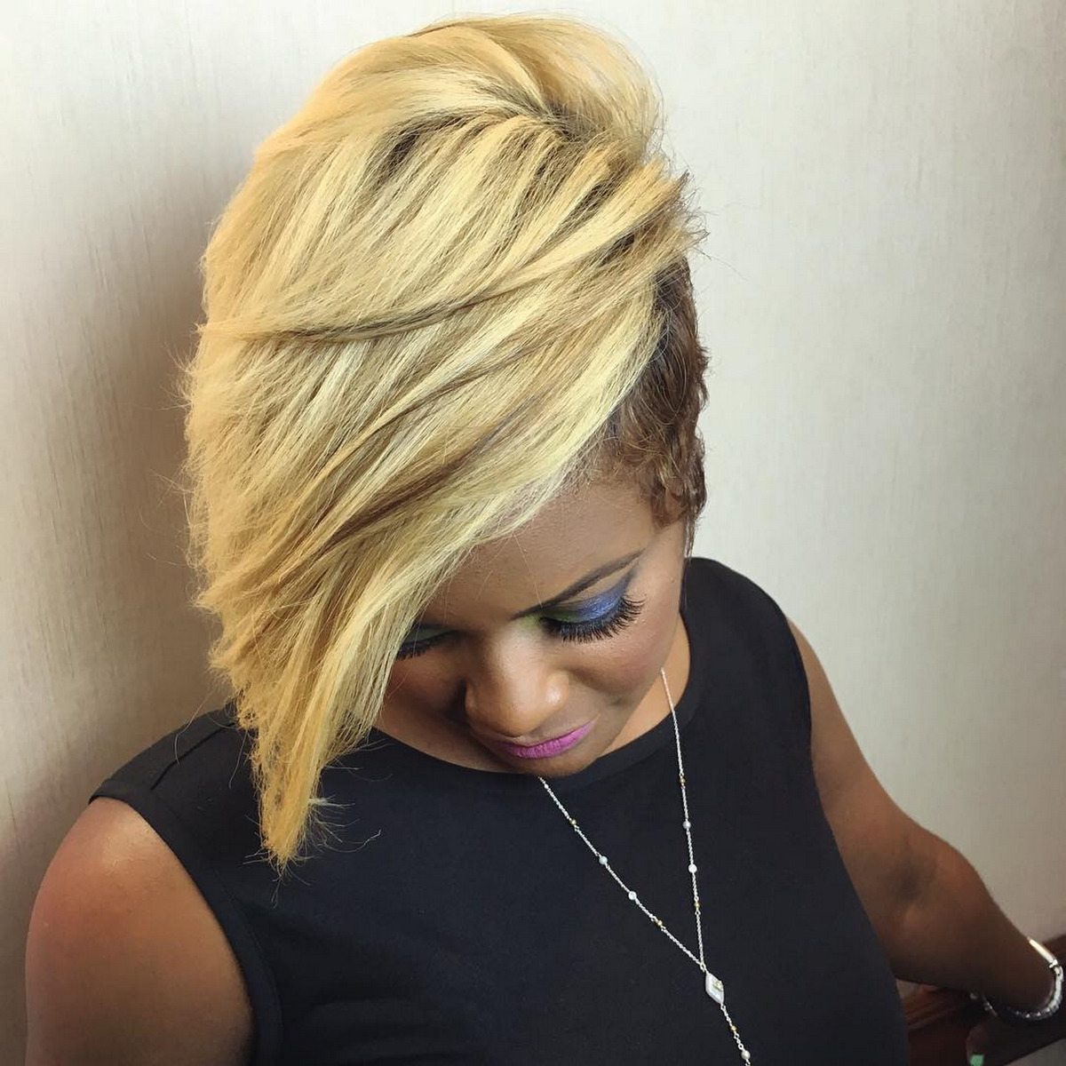 Blonde Asymmetrical Dark Root Undercut