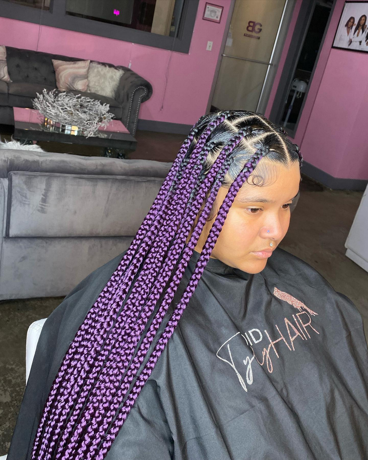 Purple Goddess Braids to the Side