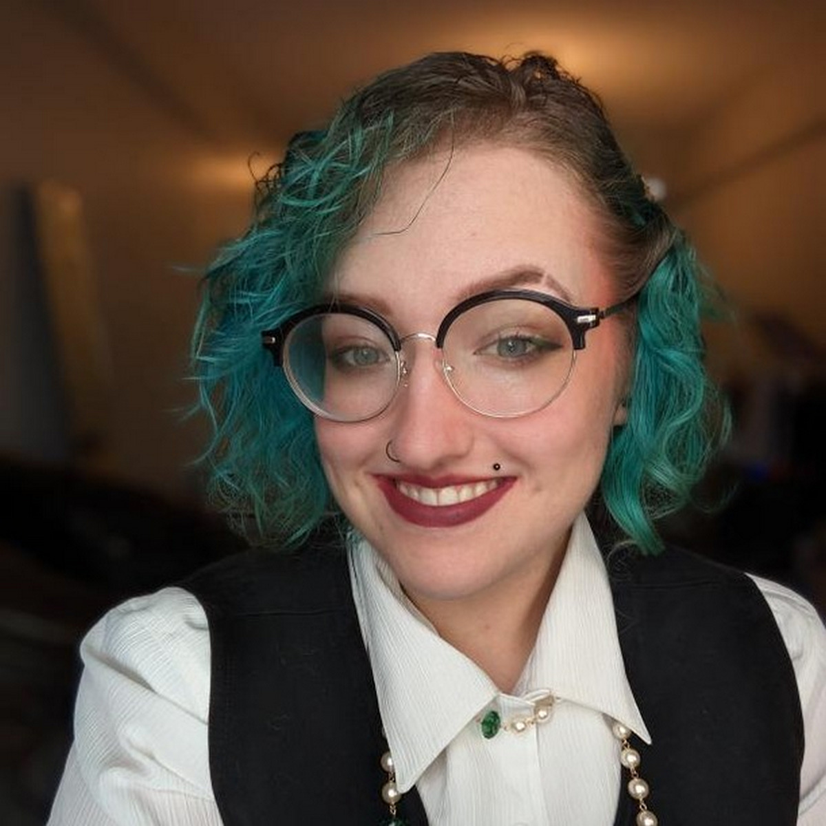 Blue Curl Undercut Bob