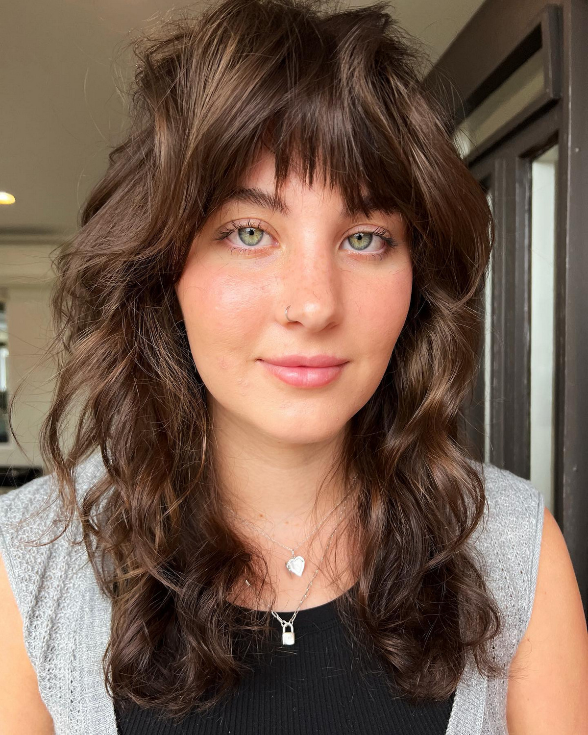 Effortless Shag Hair With Feathered Bangs