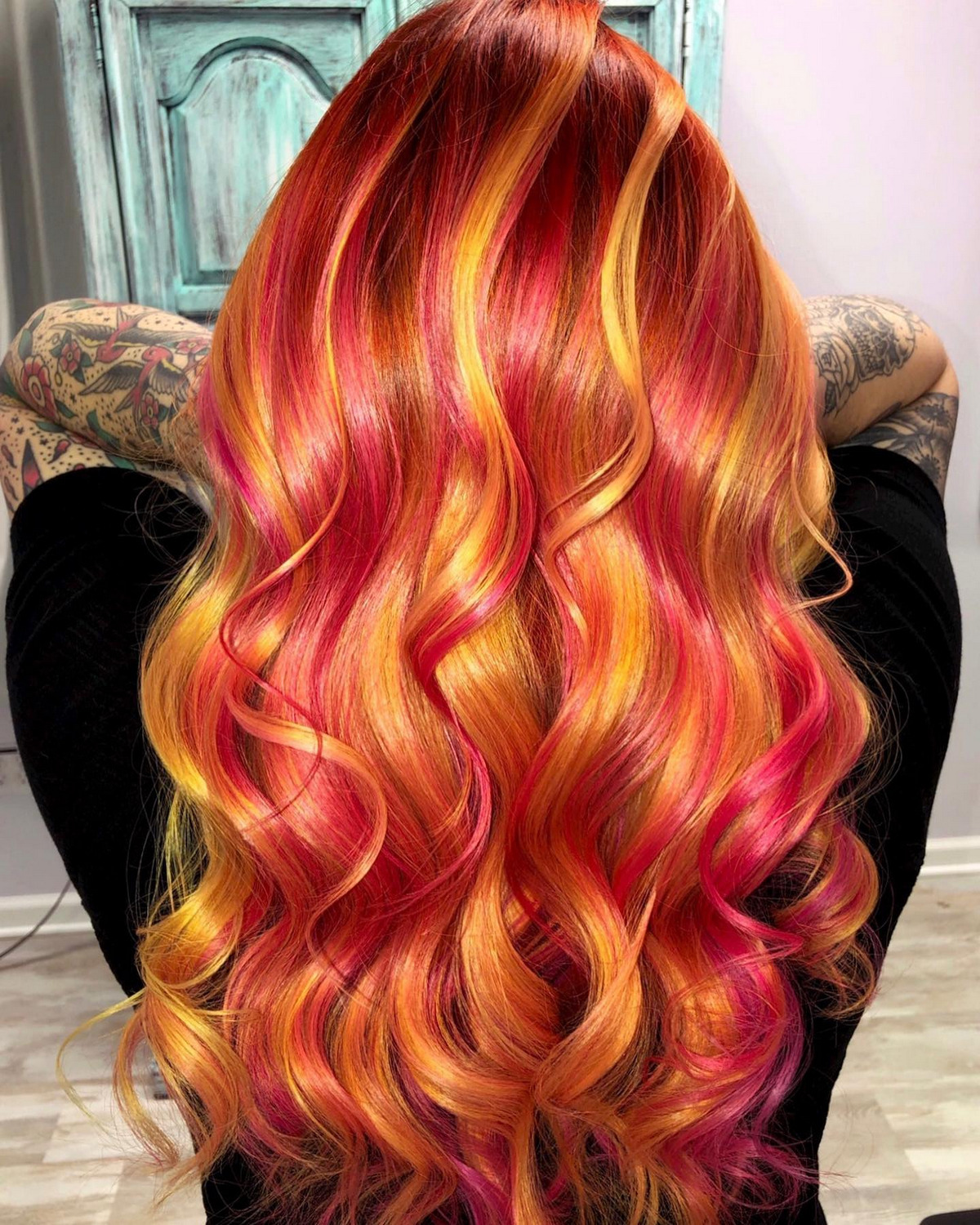 Fire Red Hair With Blonde Highlights