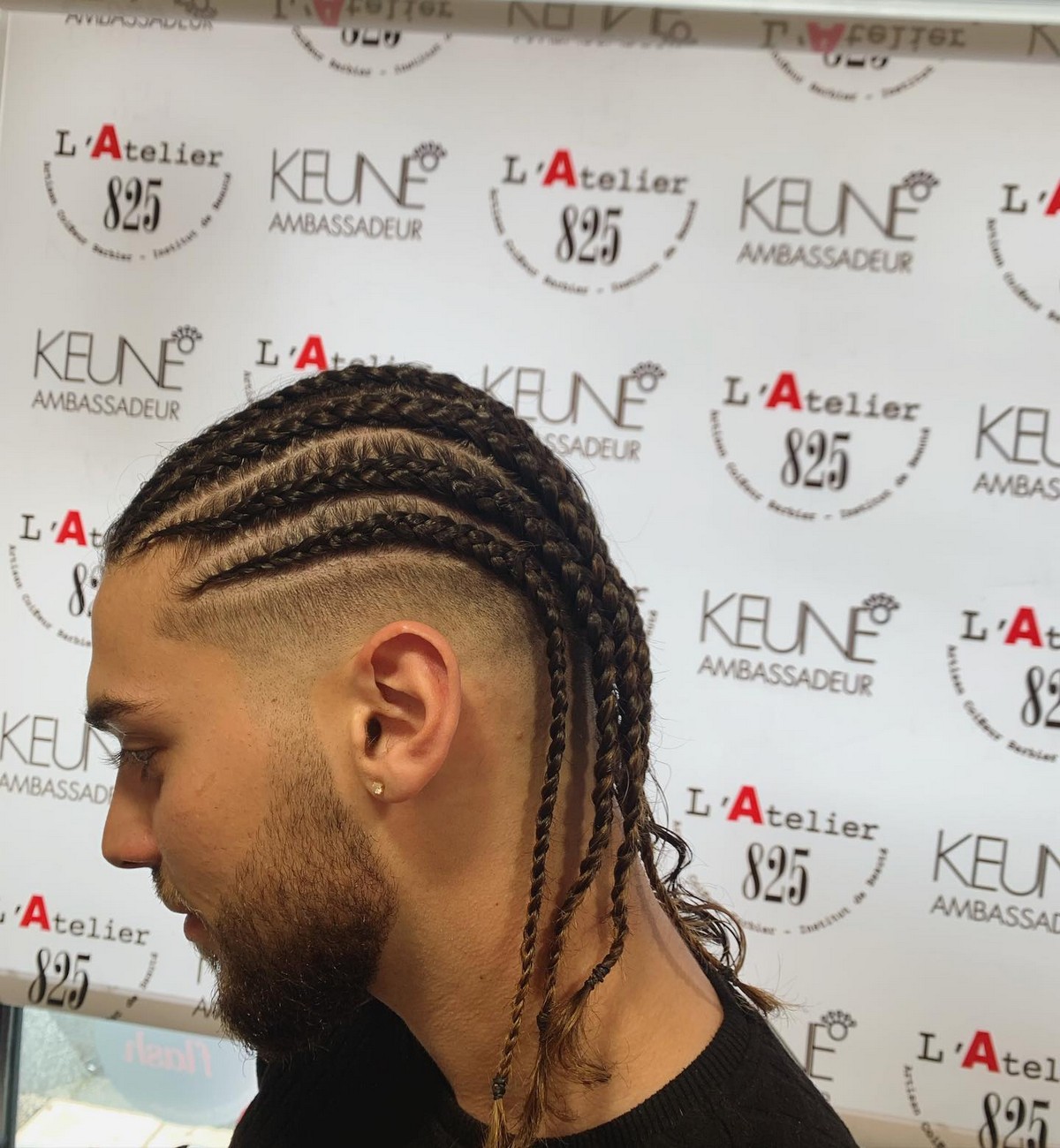 Long Cornrow Braid With High Fade