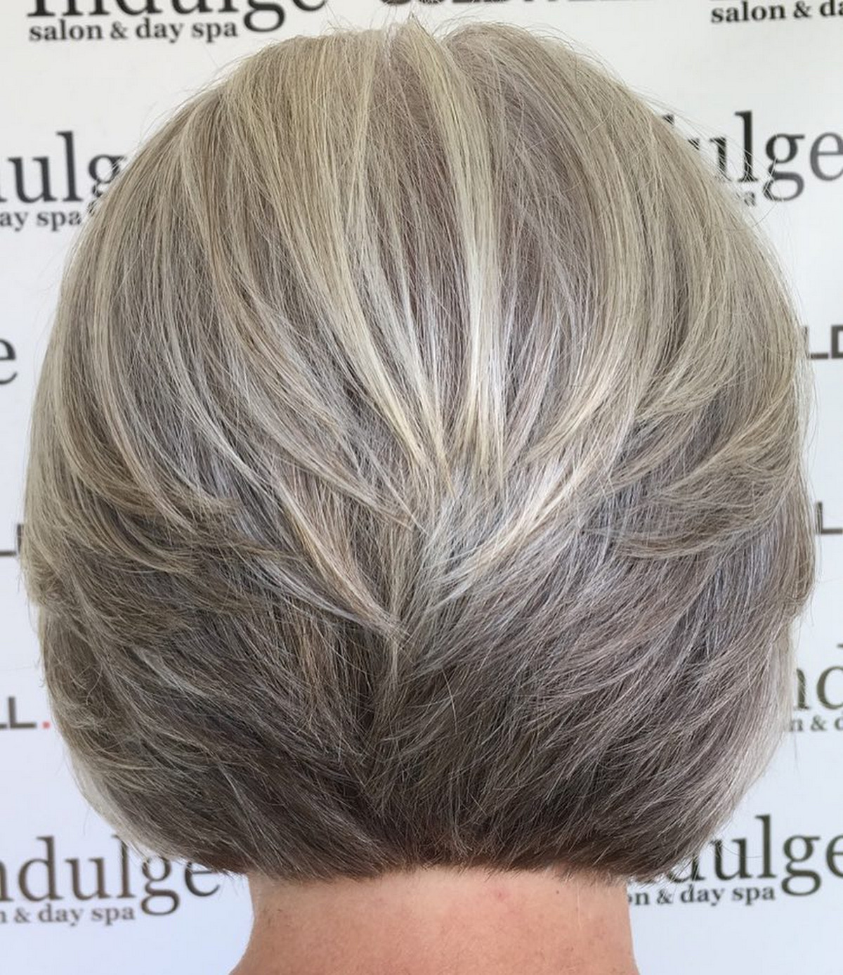 Ashy Gray Hairstyle With Stacked Layers Bob