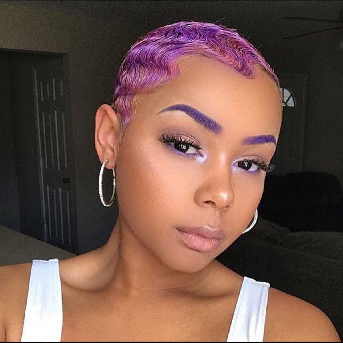 Purple Partial Finger Waves Hairstyle