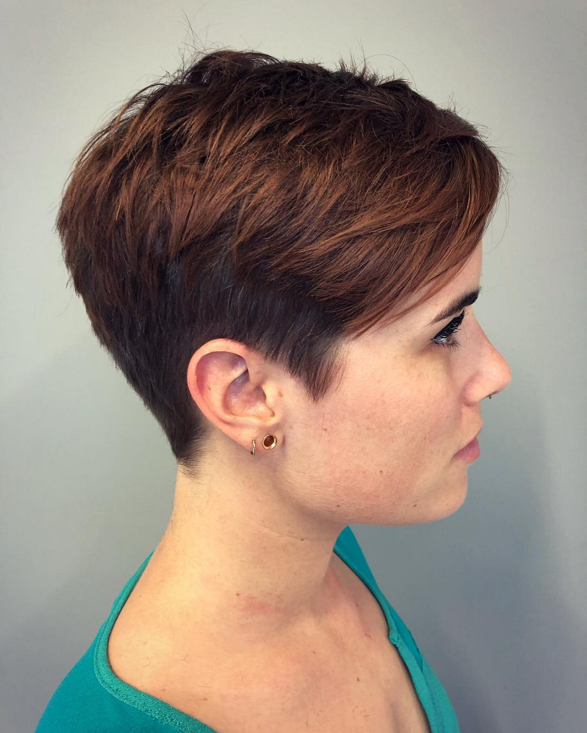 Short Two-Tone Brunette Pixie With Side Swept Bangs