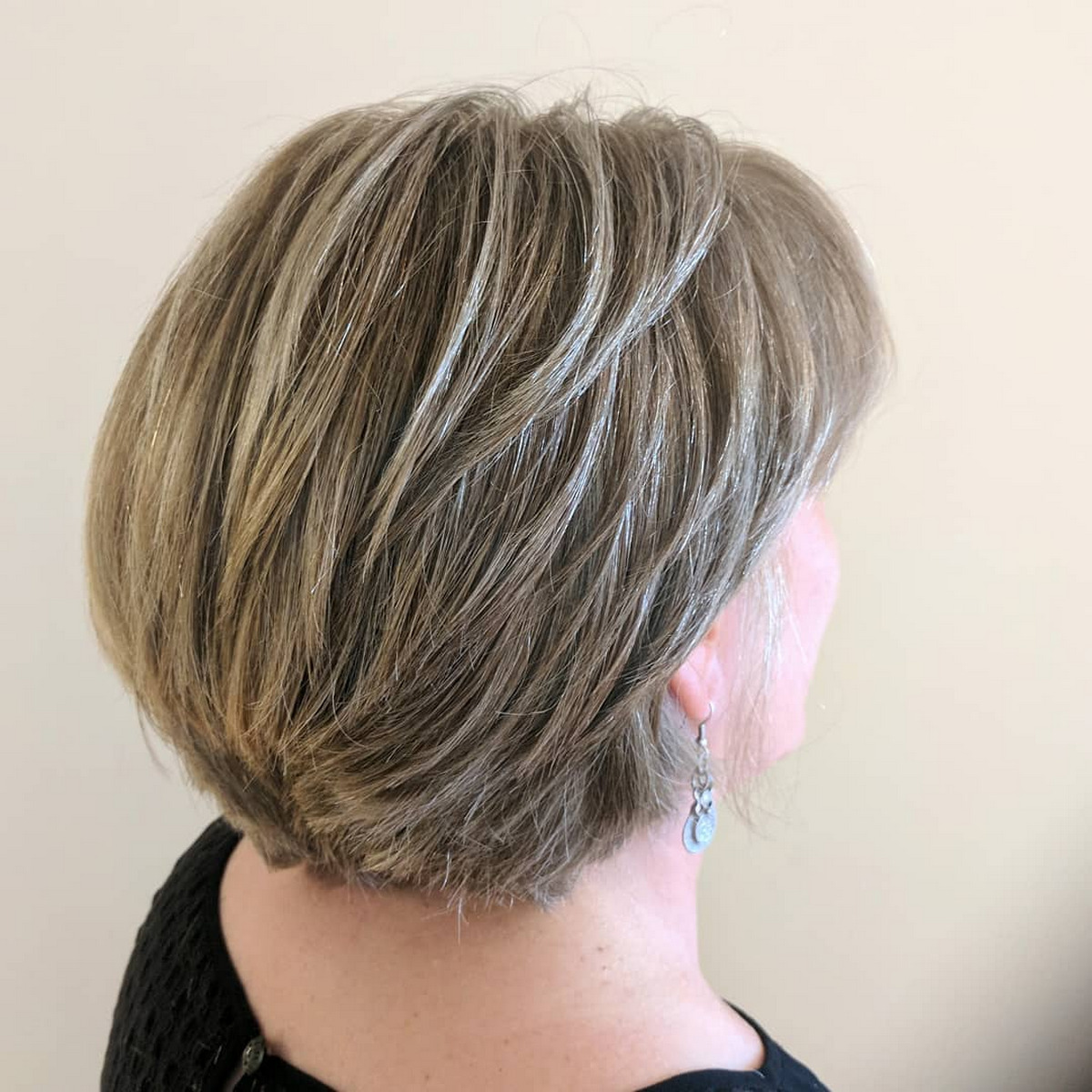 Nape-Length Layered Gray Bronde Cut