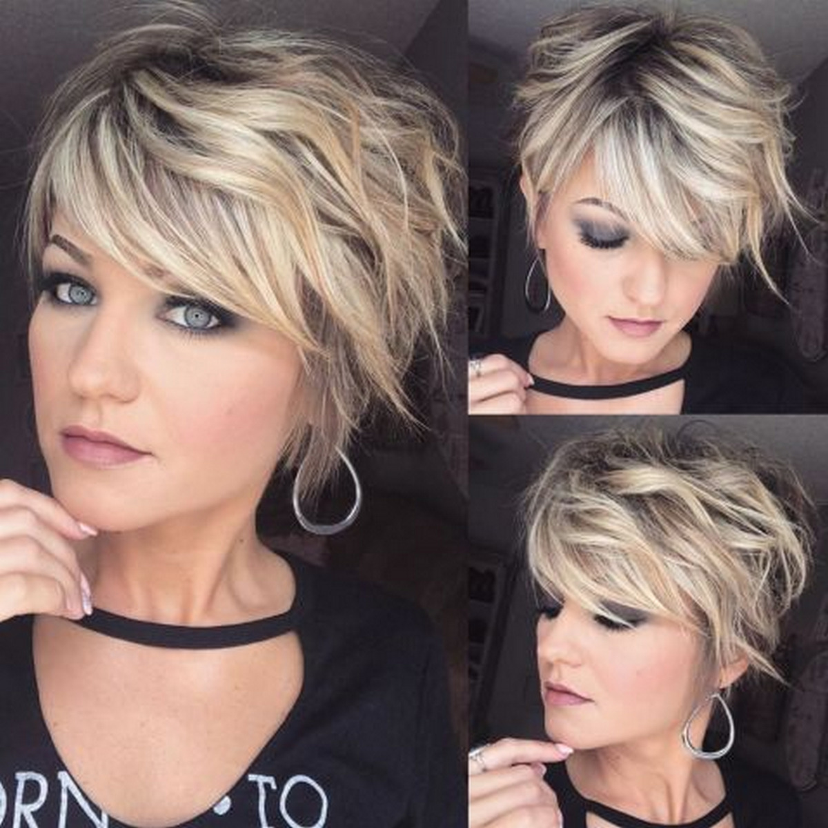 Long Blonde Balayage Pixie With Shaggy Bangs