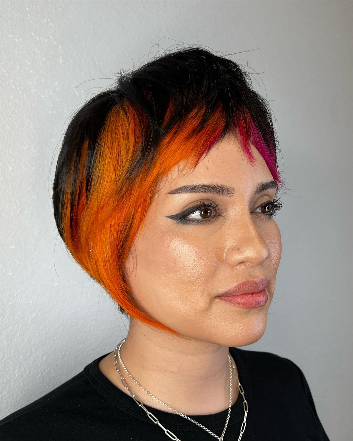 Ombre Orange Undercut Bob With Messy Bangs