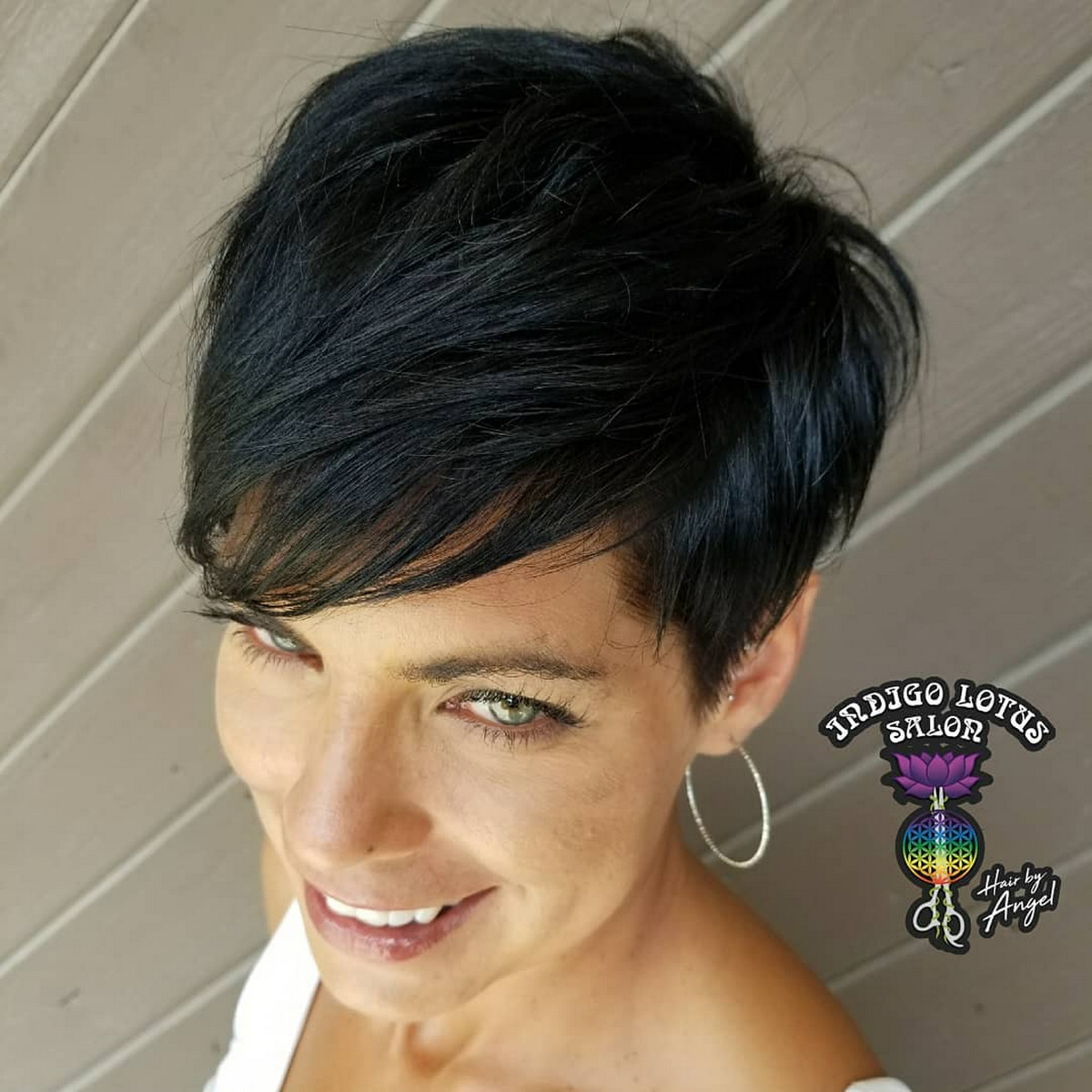 Black Feathered Tapered Pixie With Side Bangs