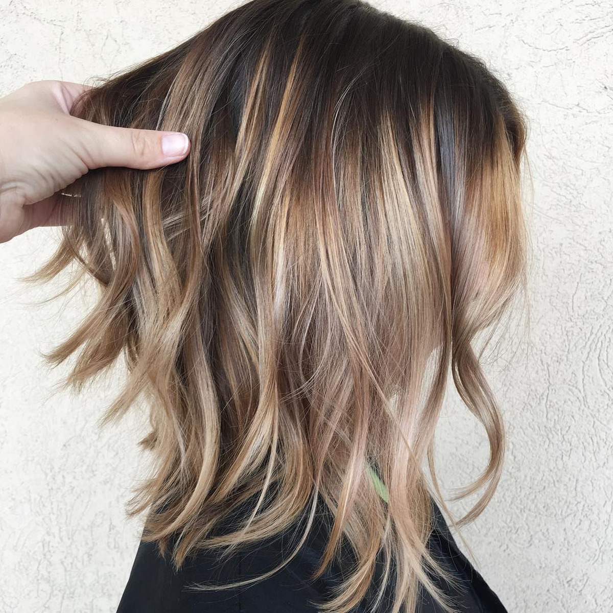 Long Brown A-Line Bob with Balayage