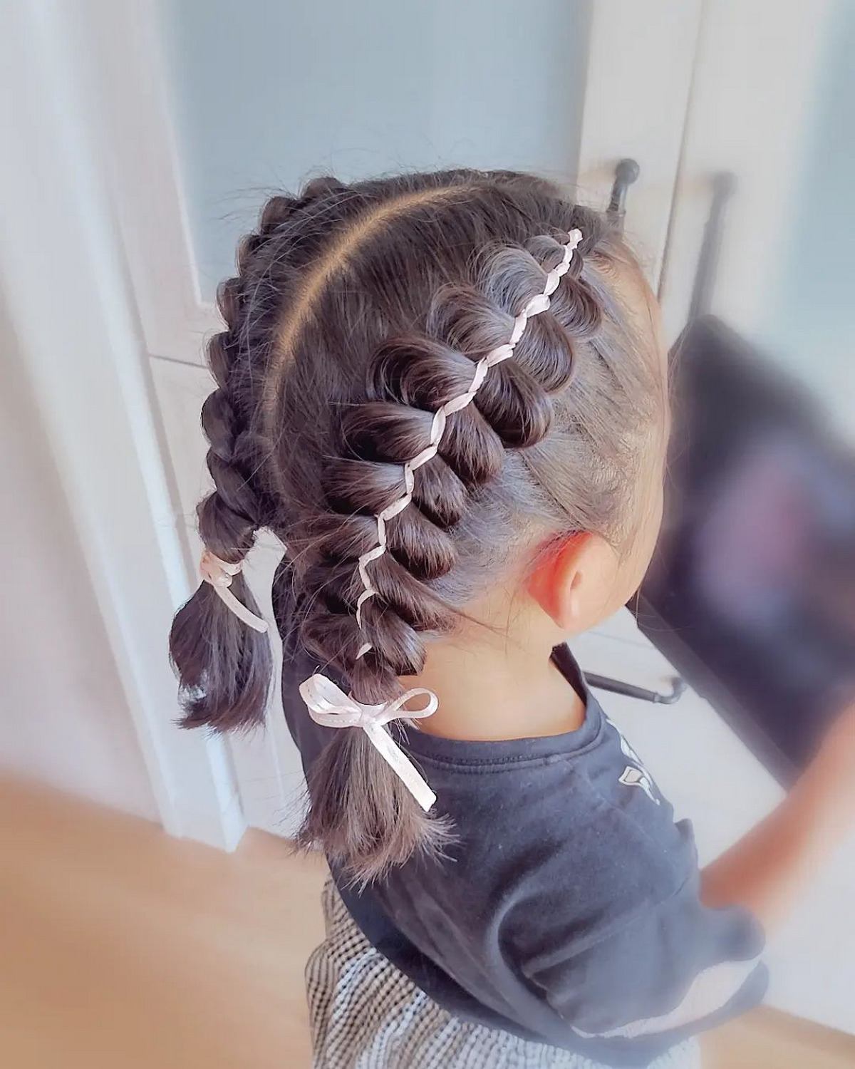 Two French Braids With Ribbon