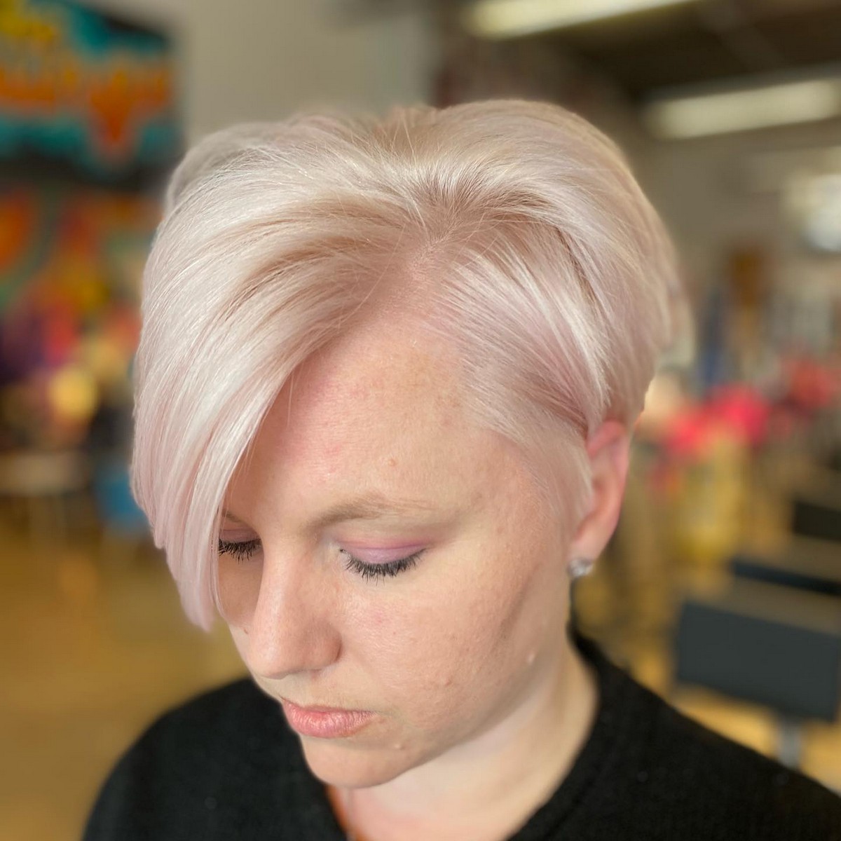 Pastel Sliver Pixie With Long Side Swept Bangs