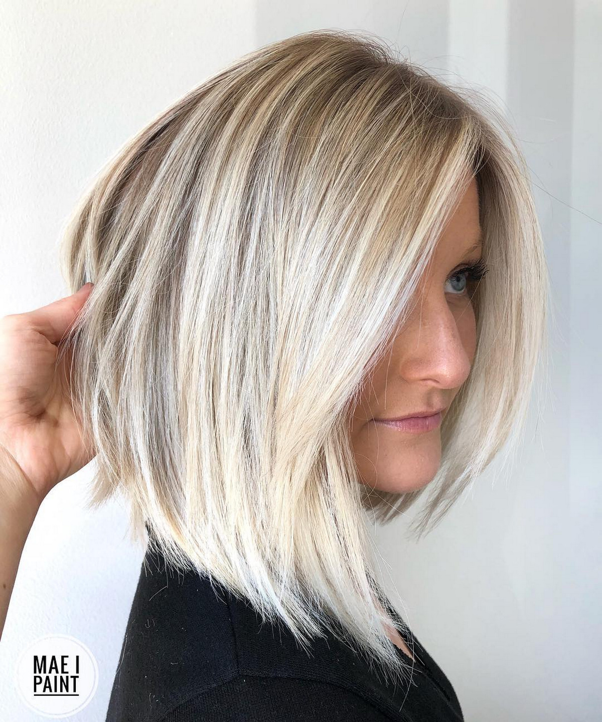 Angled Lob with Bright Blonde Balayage