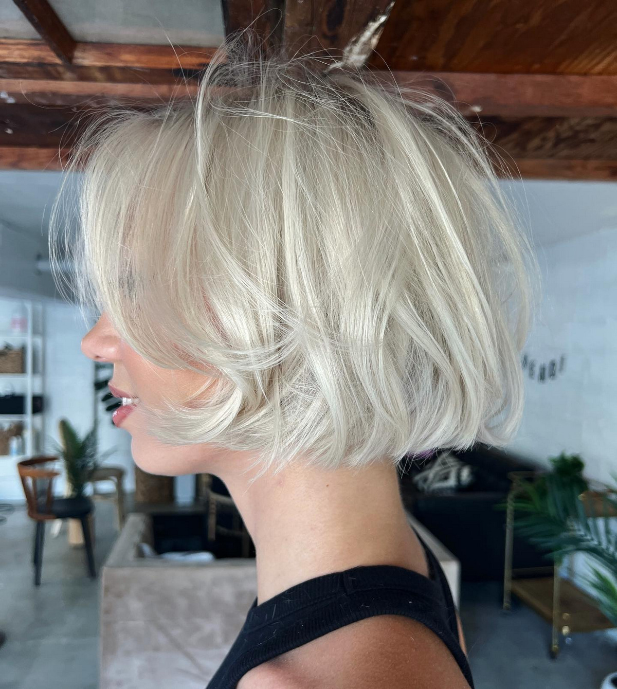 Messy Textured Bob With Icy Blonde Tones