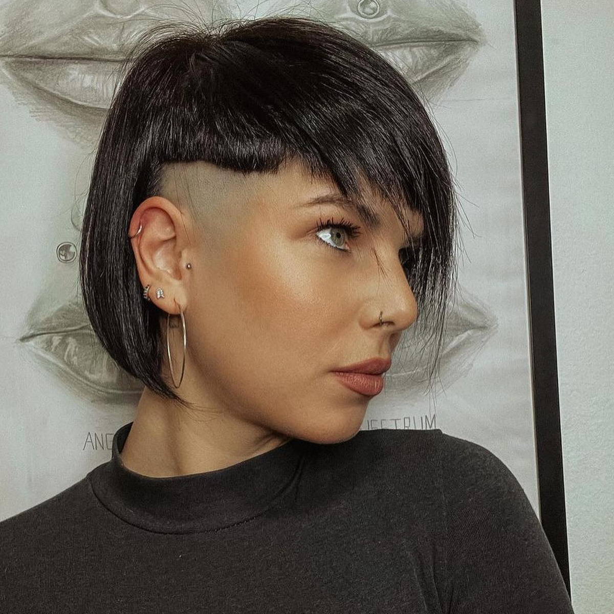 Undercut Bob With Layer Side Swept Bangs