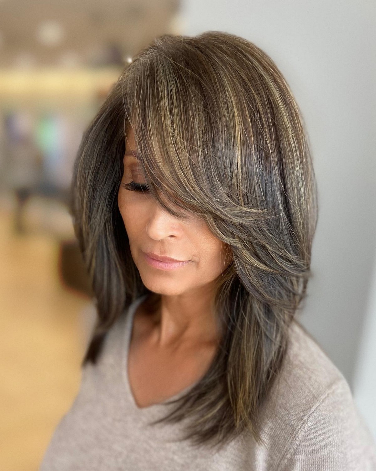 Feathered Side Bangs With Long Bob Hair