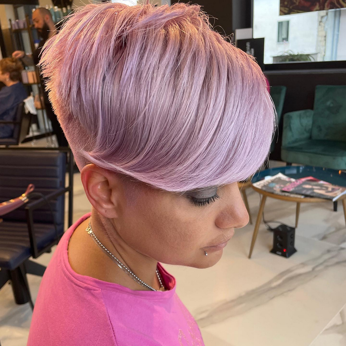 Pink Layer Pixie With Feather Bangs