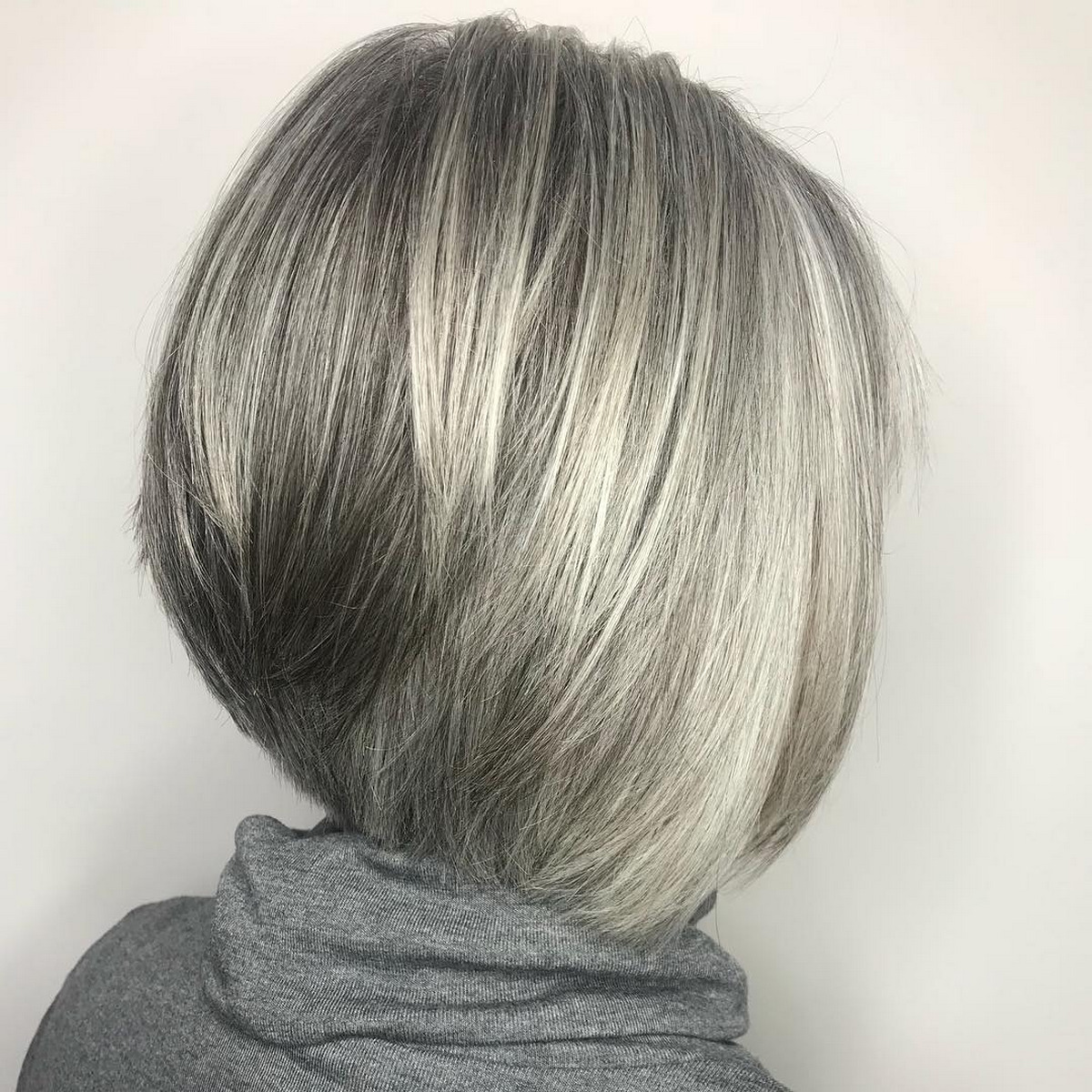 White And Gray Layered Bob In Back