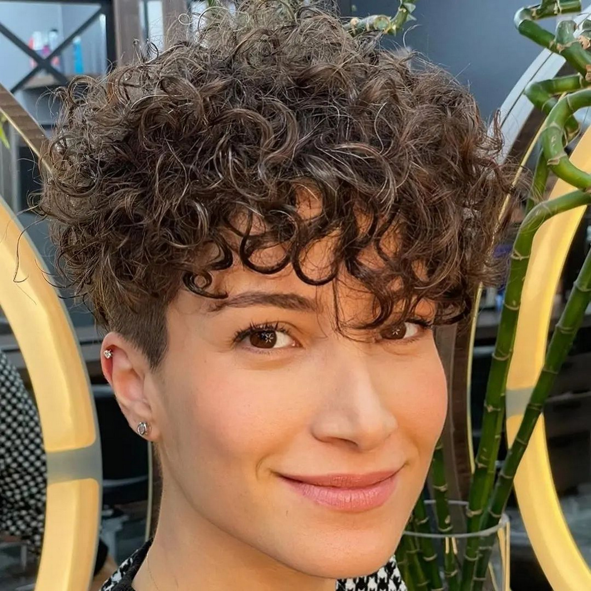 Curly Pixie Undercut Bob With Shaved Side