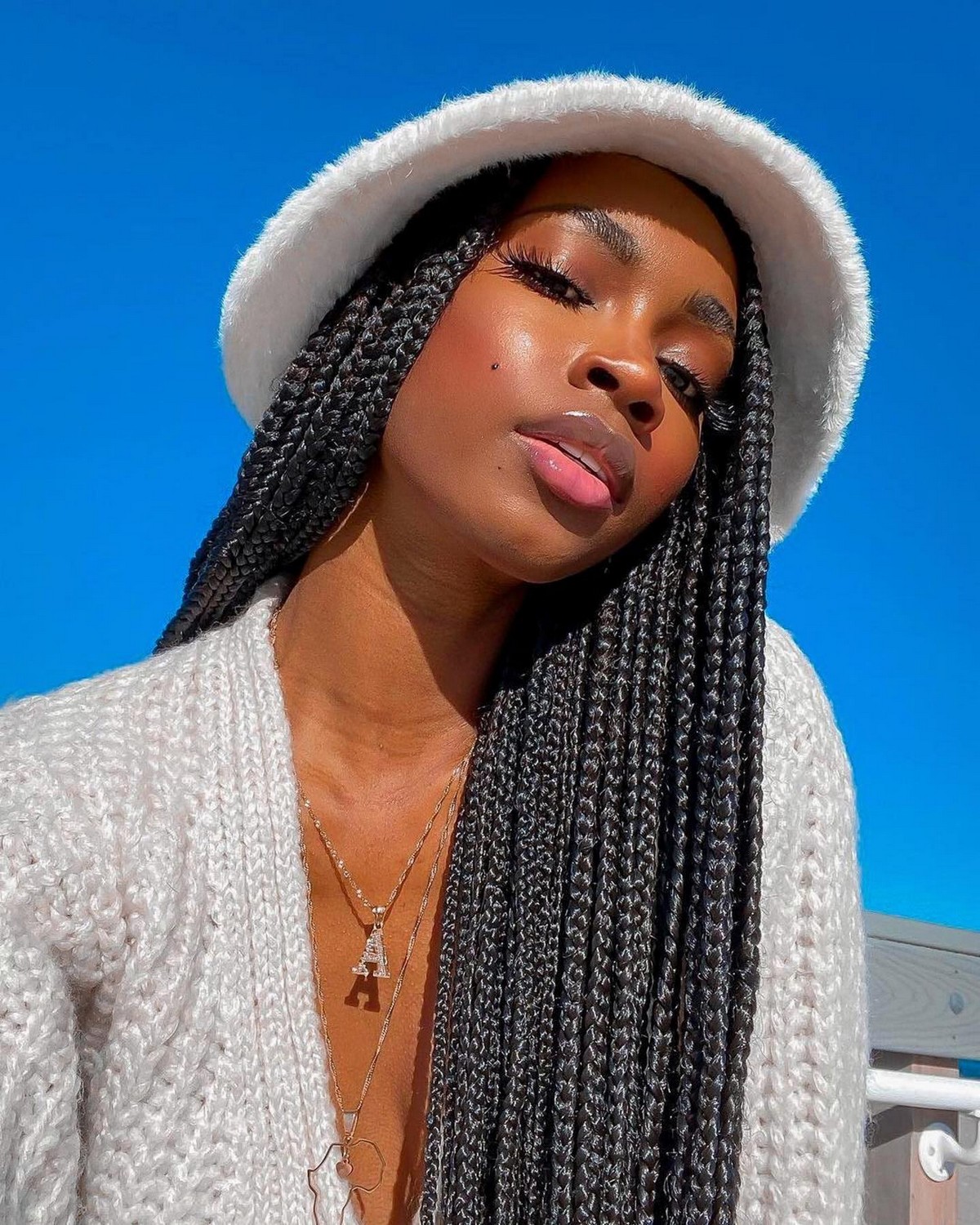 Medium Box Braids With A Hat