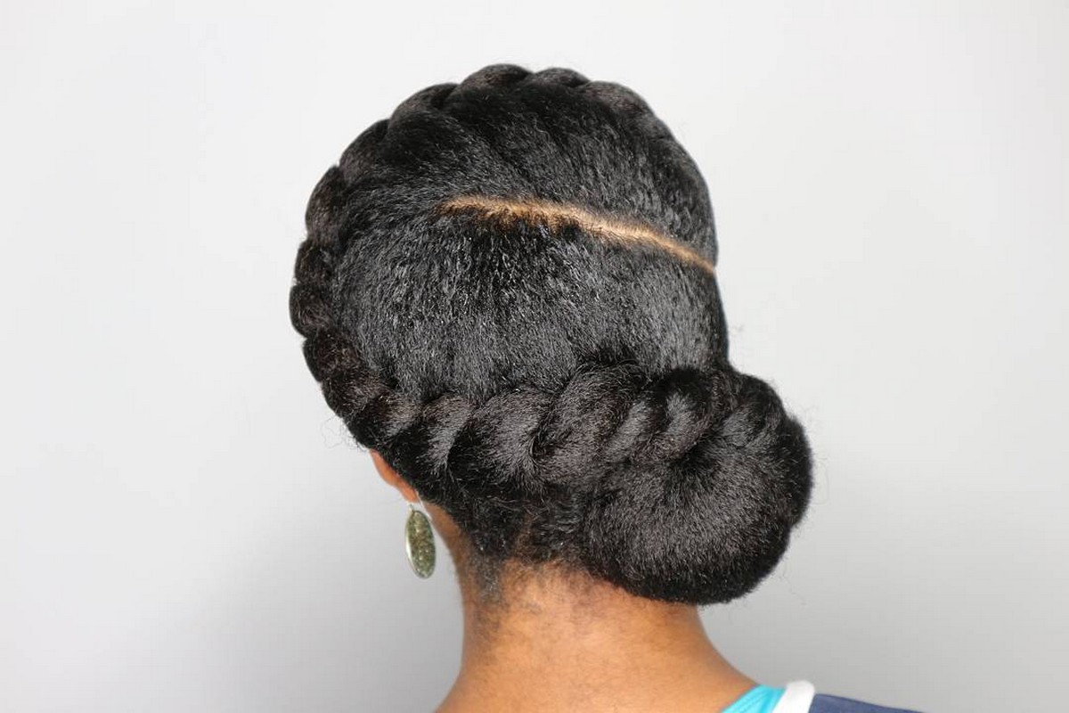 Asymmetrical Twist Braid To Side Bun Updo