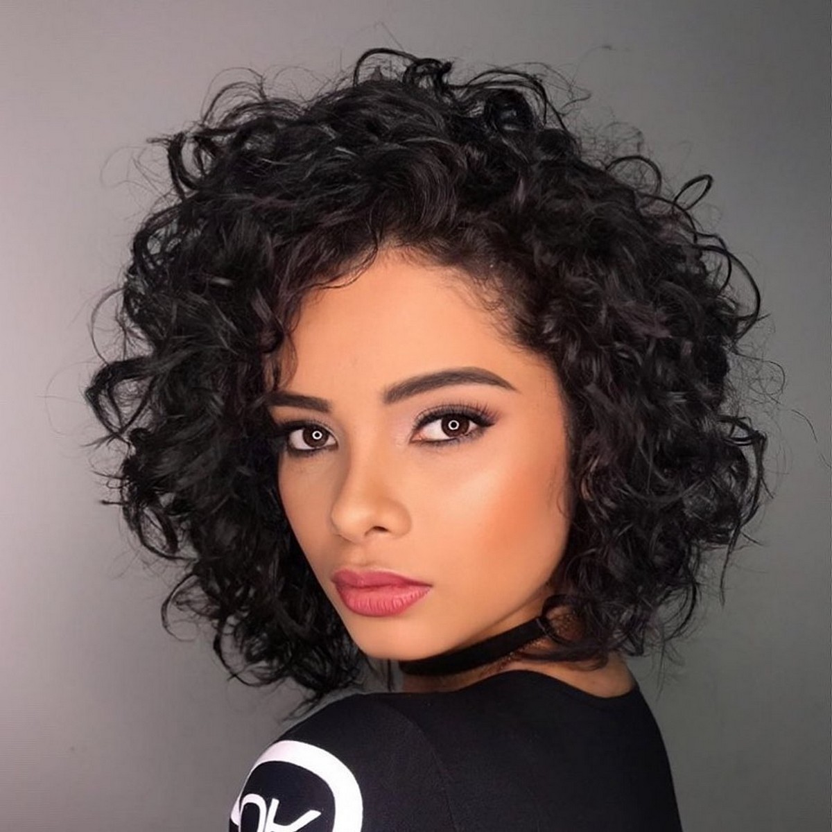 Black Voluminous Frizzy Chin-Length Curls