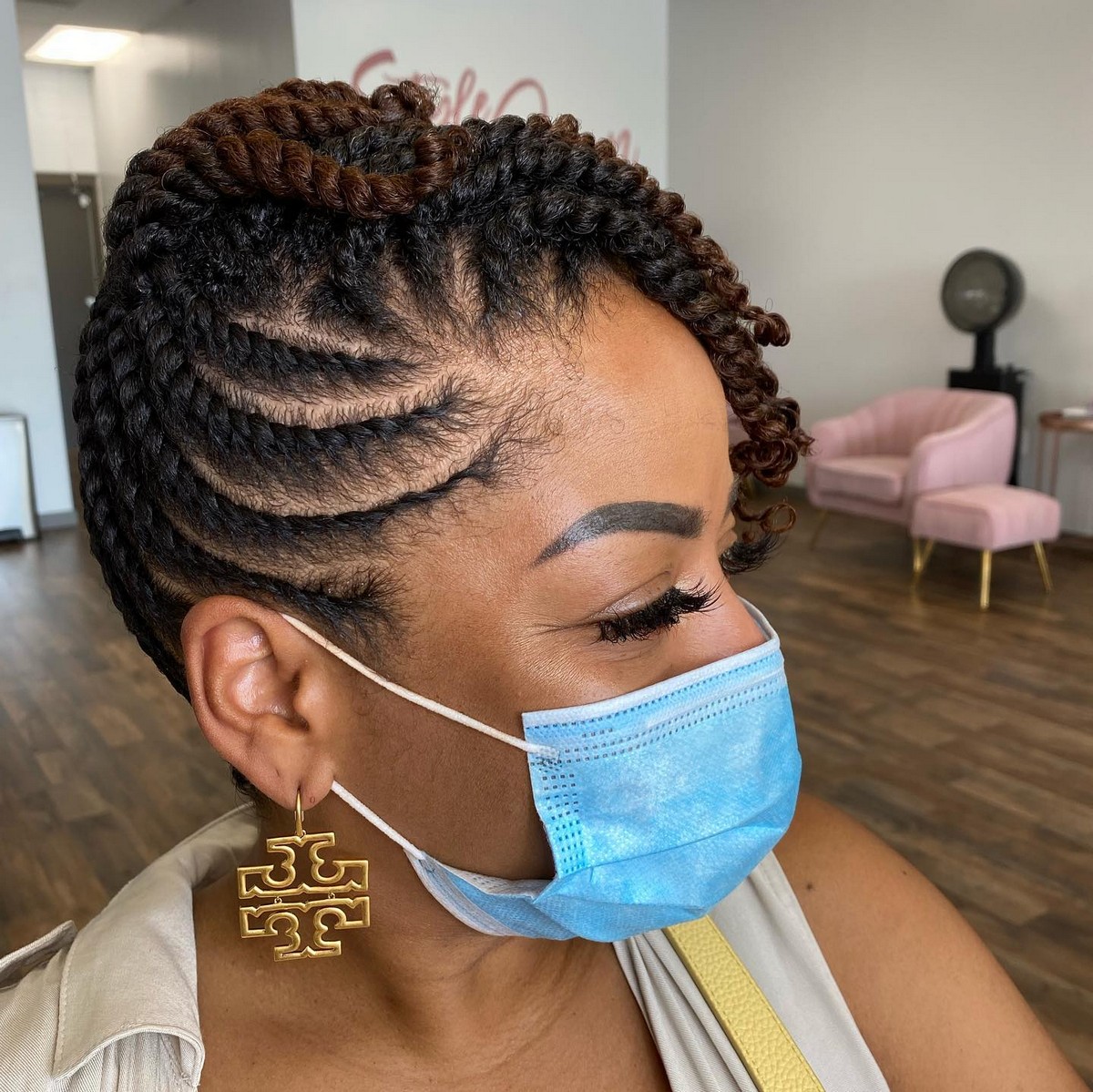 Flat Twist Updo With Soft Twisted Bangs