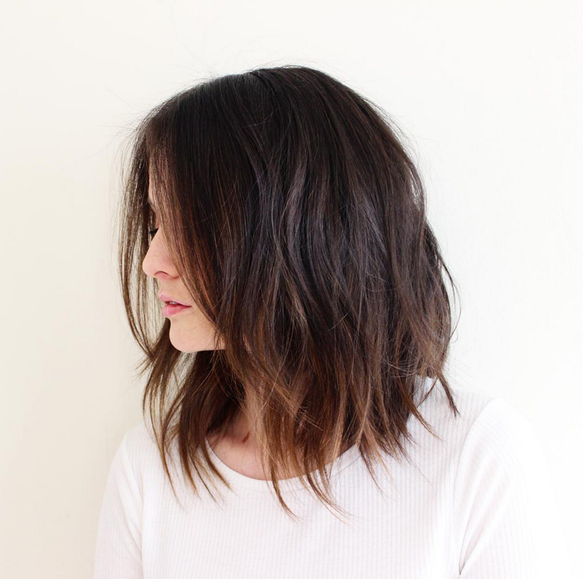 Messy Lob With Lightened Ends