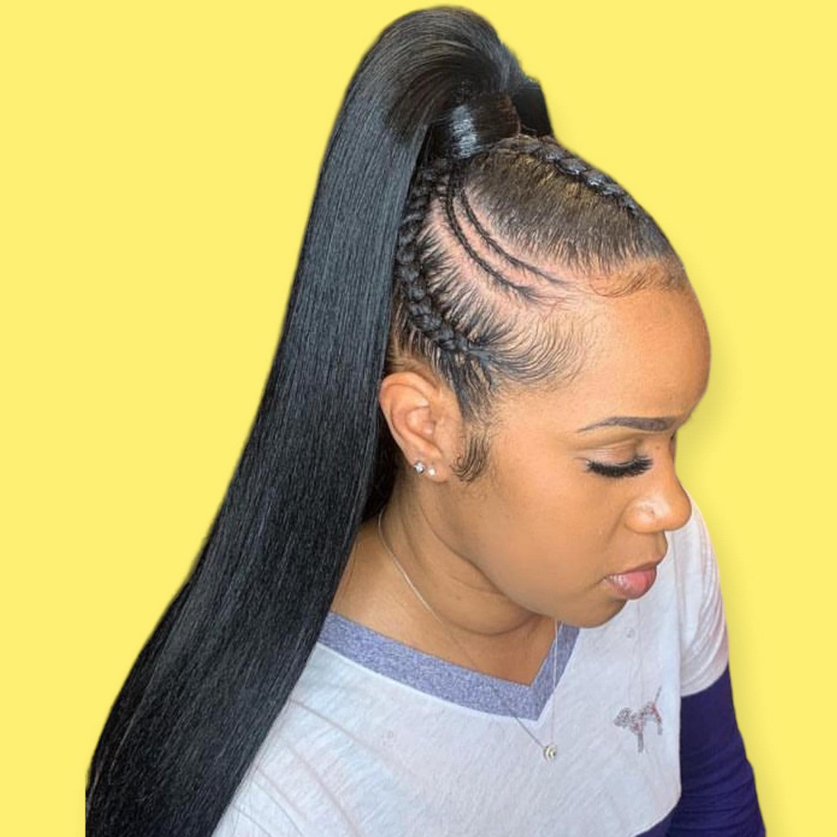 Feed-In Braids With A Straight High Ponytail