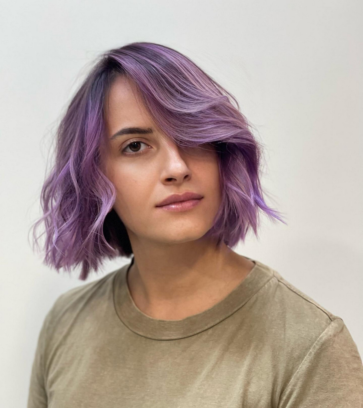 Ombre Purple Layered Bob With Side Swept Bangs