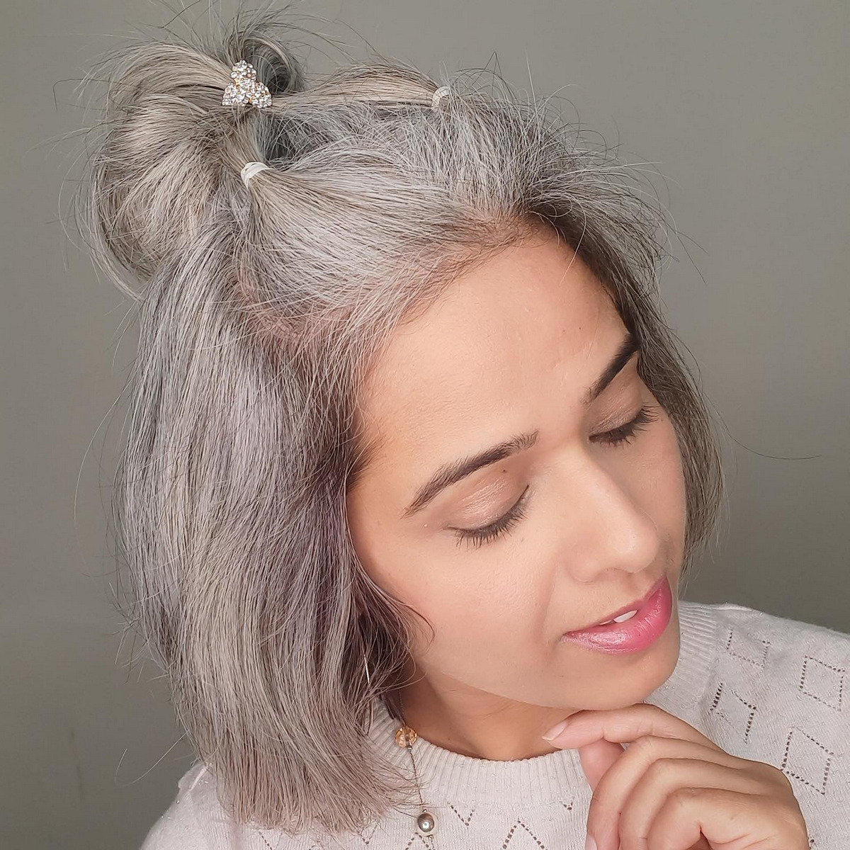 Gray Mini Braid With Short Ponytail Hair