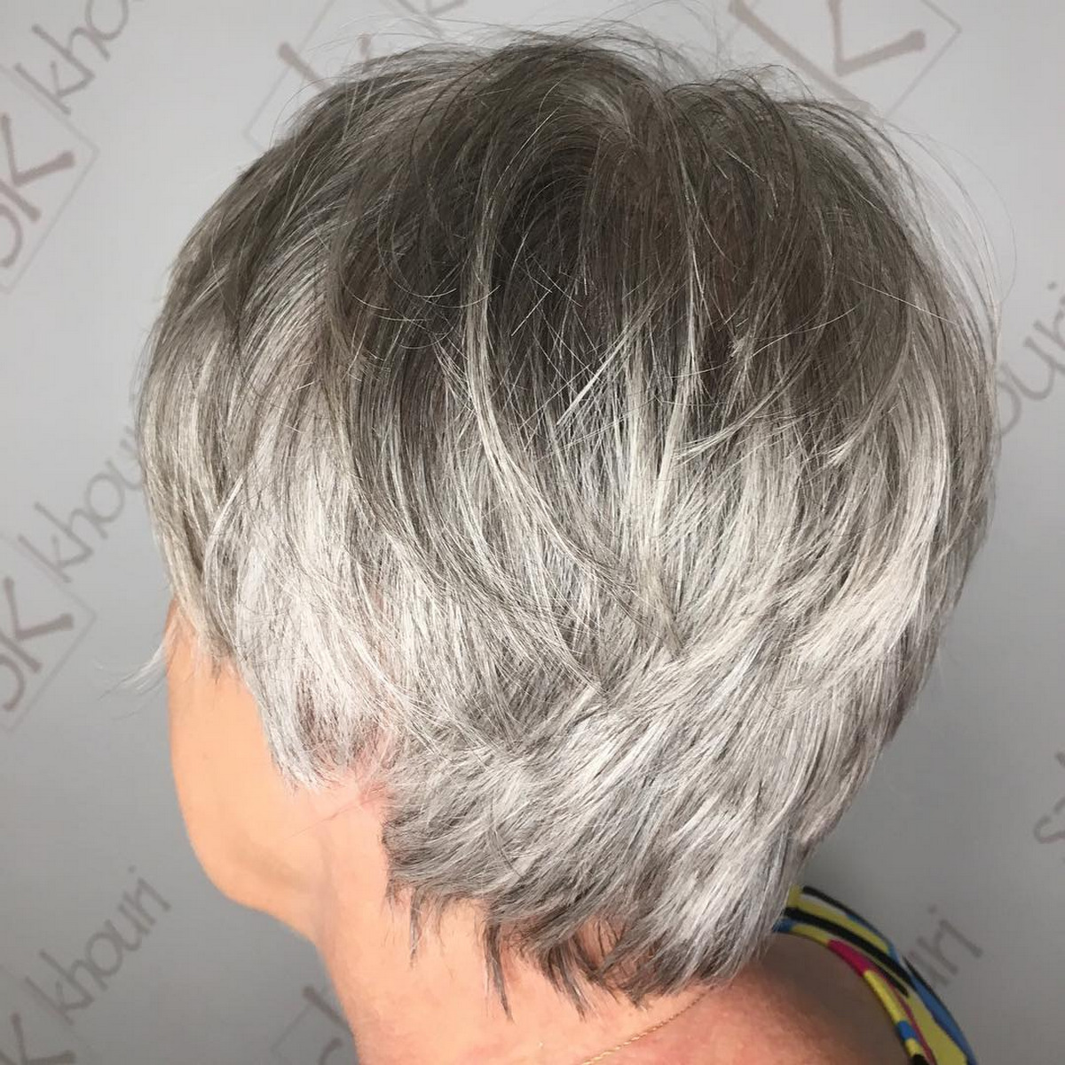 Gray Sliced Pixie With Silver Balayage Short Hair