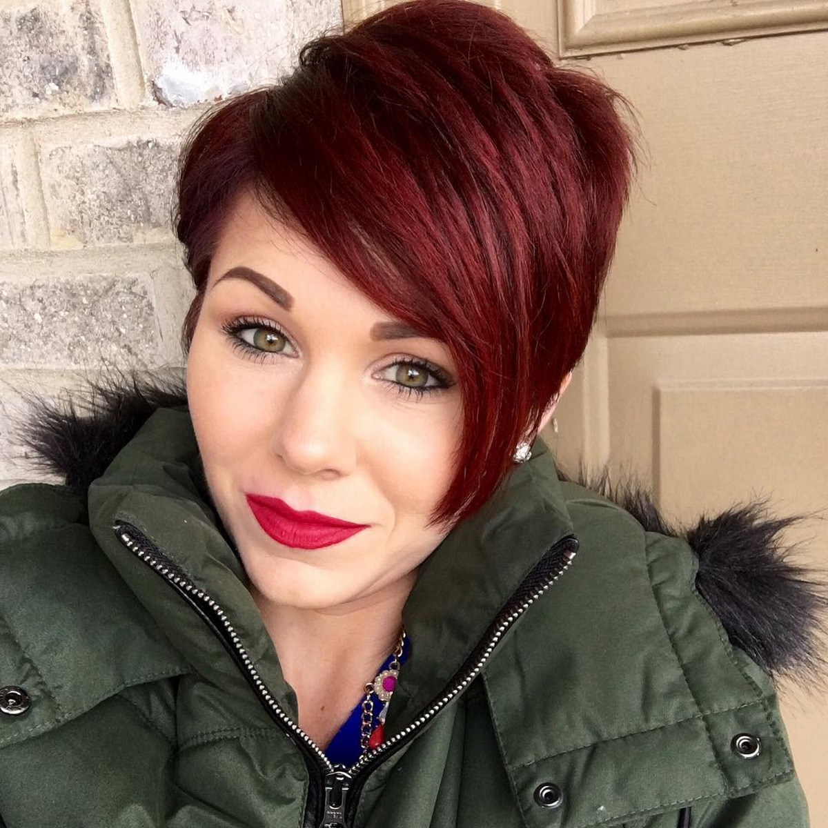 Red Asymmetrical Short Hair With Bangs