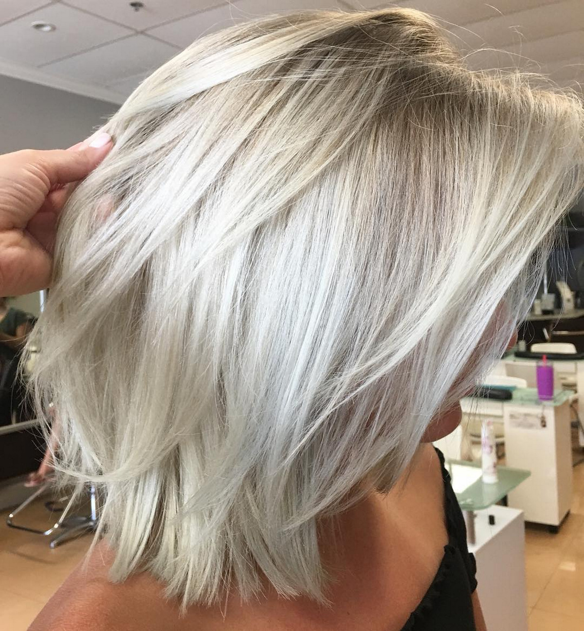 Blunt White Blonde Lob