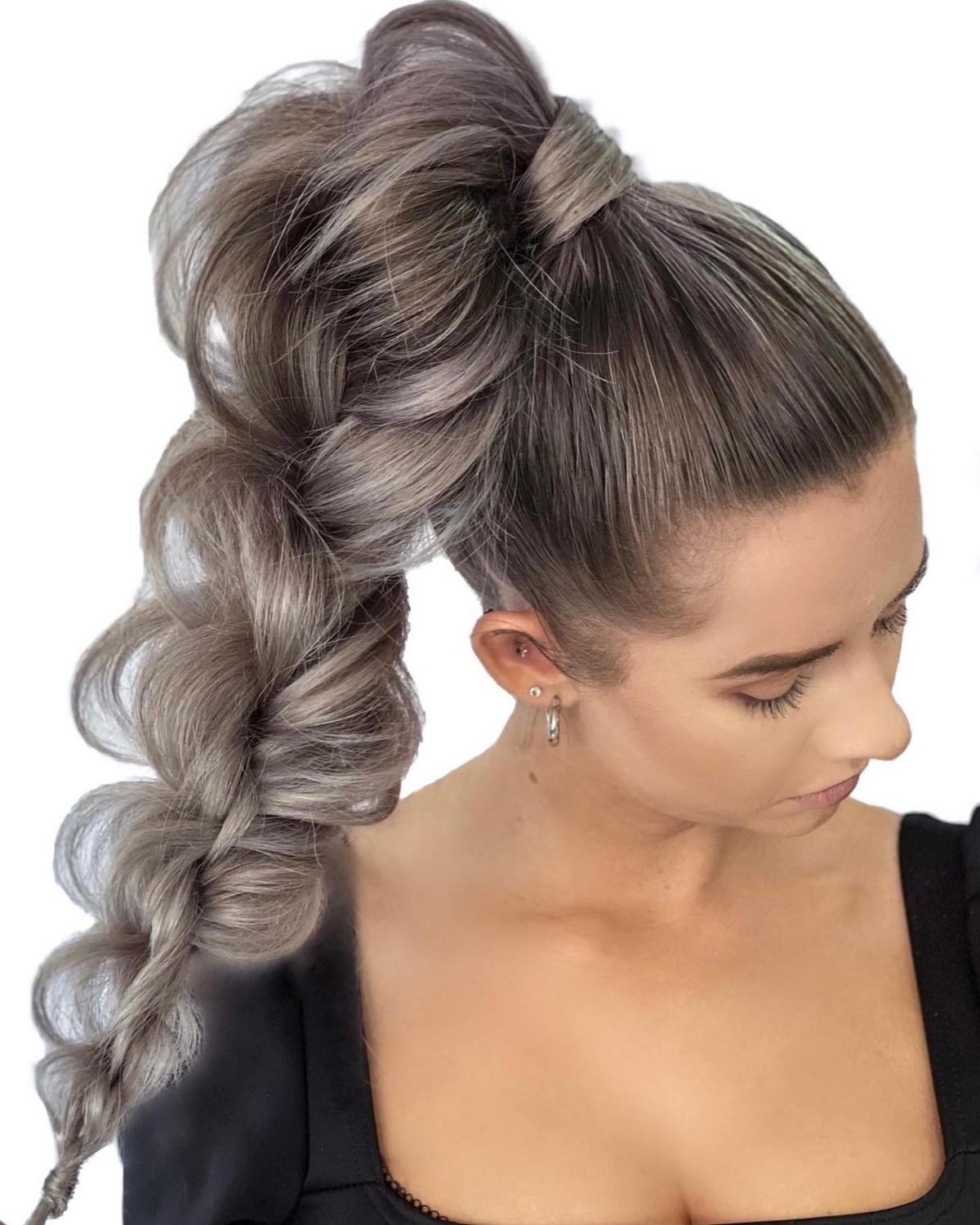 Gray Voluminous Braided Ponytail