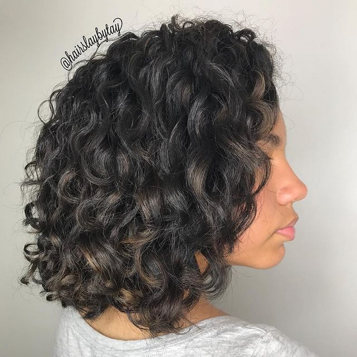 Curly Black Bob With Babylights